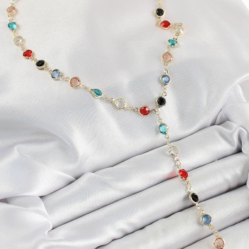 Pirinç Asorti Model Gold Renk Zirkon Taşlı Y Kolye