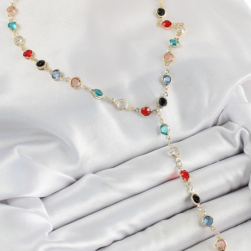 Pirinç Asorti Model Gold Renk Zirkon Taşlı Y Kolye