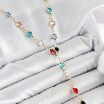 Pirinç Asorti Model Gold Renk Zirkon Taşlı Y Kolye