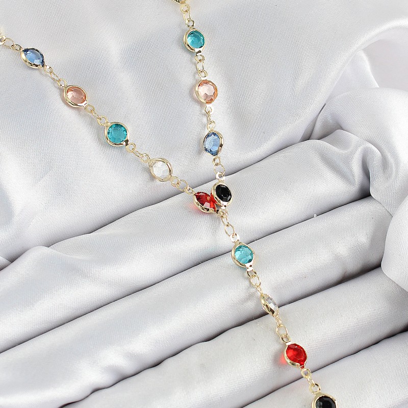 Pirinç Asorti Model Gold Renk Zirkon Taşlı Y Kolye