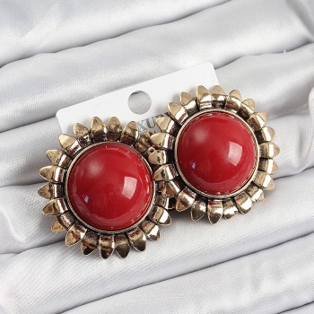 Pirinç Bordo Vintage Model Gold Renk Kadın Küpe