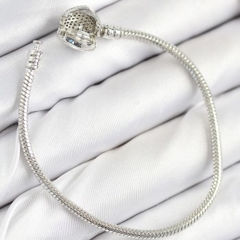 Pirinç Charm Zirkon Taşlı Kalp Model Gümüş Renk Kadın Bileklik