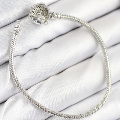 Pirinç Charm Zirkon Taşlı Kalp Model Gümüş Renk Kadın Bileklik