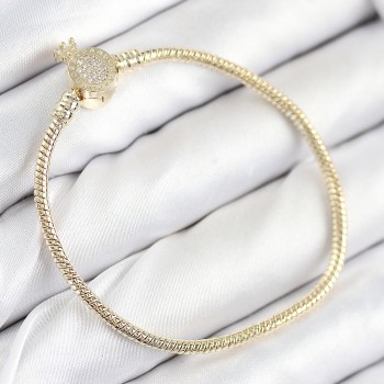 Pirinç Charm Zirkon Taşlı Taç Model Gold Renk Kadın Bileklik
