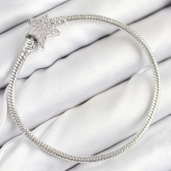 Pirinç Charm Zirkon Taşlı Yıldız Model Gümüş Renk Kadın Bileklik
