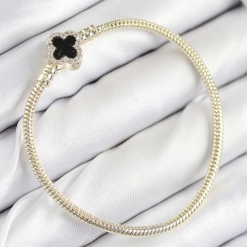 Pirinç Charm Zirkon Taşlı Yonca Model Gold Renk Kadın Bileklik