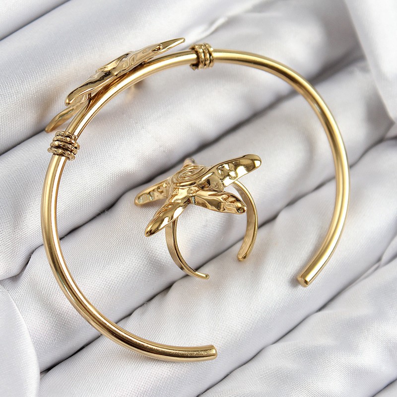 Pirinç Deniz Yıldızı Model Gold Renk Bileklik Yüzük Set
