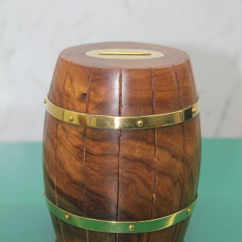 Pirinç Detaylı Fıçı Kumbara Model 4