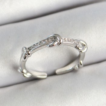 Pirinç Düğüm Figürlü Zirkon Taşlı Gümüş Renk Ayarlanabilir Kadın Yüzük