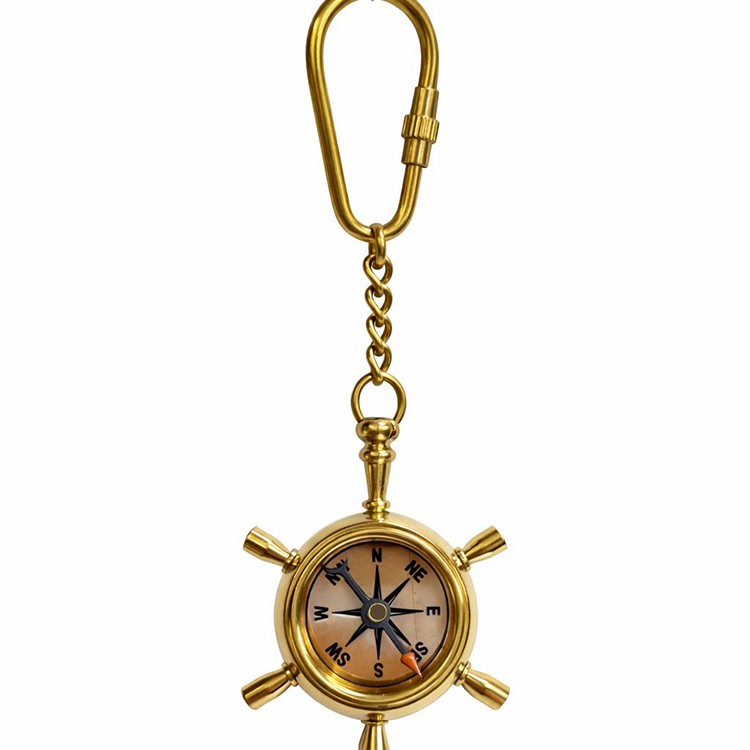 Pirinç Dümen İçinde Pusula Tasarım Anahtarlık