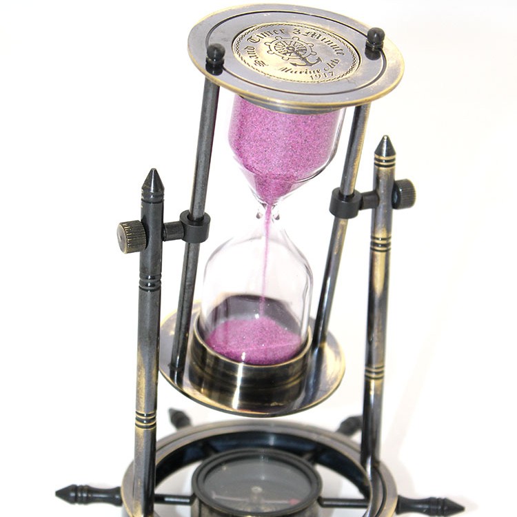 Pirinç Dümenli Pusulalı Kum Saati 