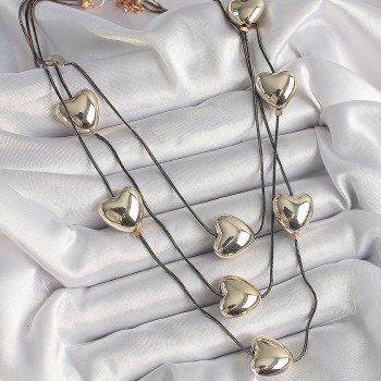 Pirinç Füme Renk Zincir 3D Gold Renk Kalp Model Kadın Kolye