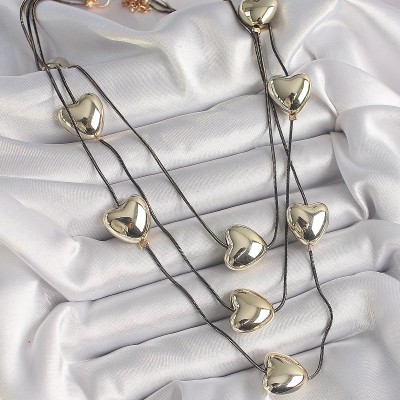 Pirinç Füme Renk Zincir 3D Gold Renk Kalp Model Kadın Kolye