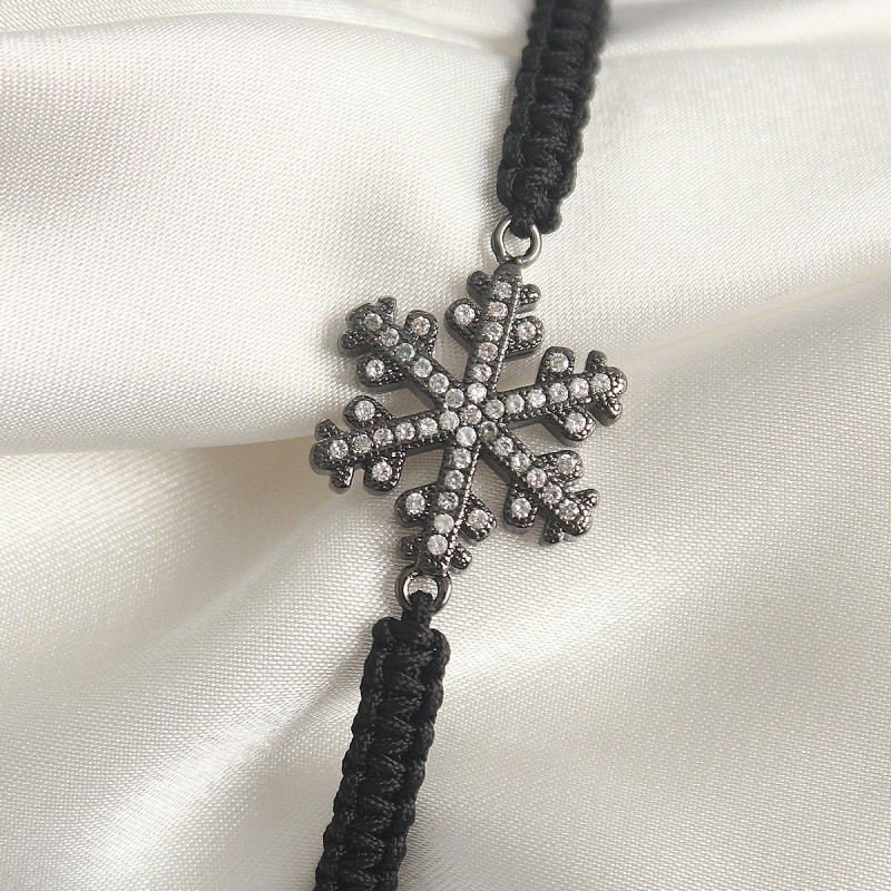 Pirinç Füme Renk Zirkon Taşlı Kar Tanesi Figür Makrome Asansörlü Model Kadın Bileklik