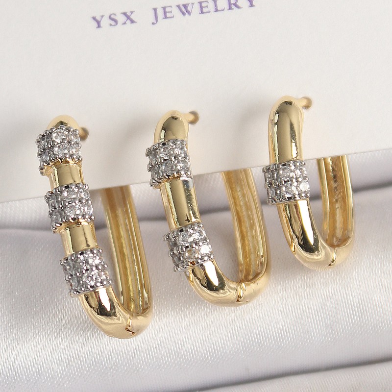 Pirinç Gold Renk 3'Lü Halka Model Gümüş Zirkon Taş Detaylı Kadın Kombin Küpe