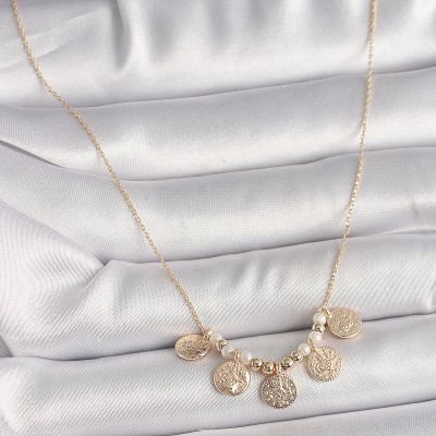 Pirinç Gold Renk 5'Li Osmanlı Tuğra Figür İnci Detay Kadın Kolye
