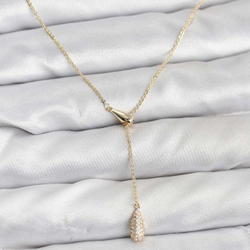 Pirinç Gold Renk Asansörlü Damla Model Kadın Kolye