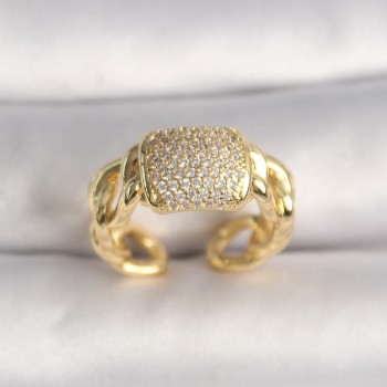 Pirinç Gold Renk Ayarlanabilir Zirkon Taşlı Kadın Yüzük