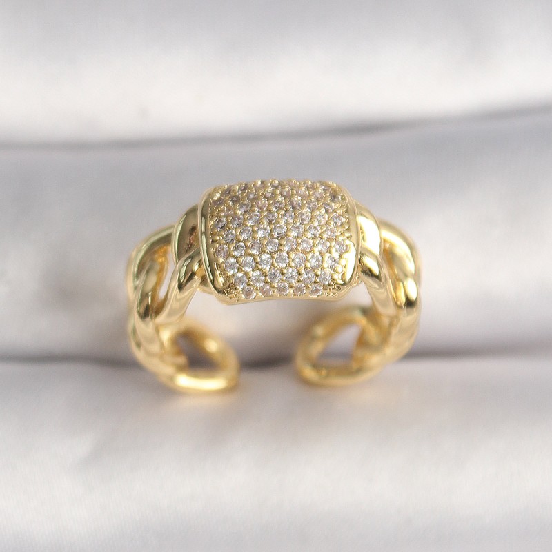 Pirinç Gold Renk Ayarlanabilir Zirkon Taşlı Kadın Yüzük