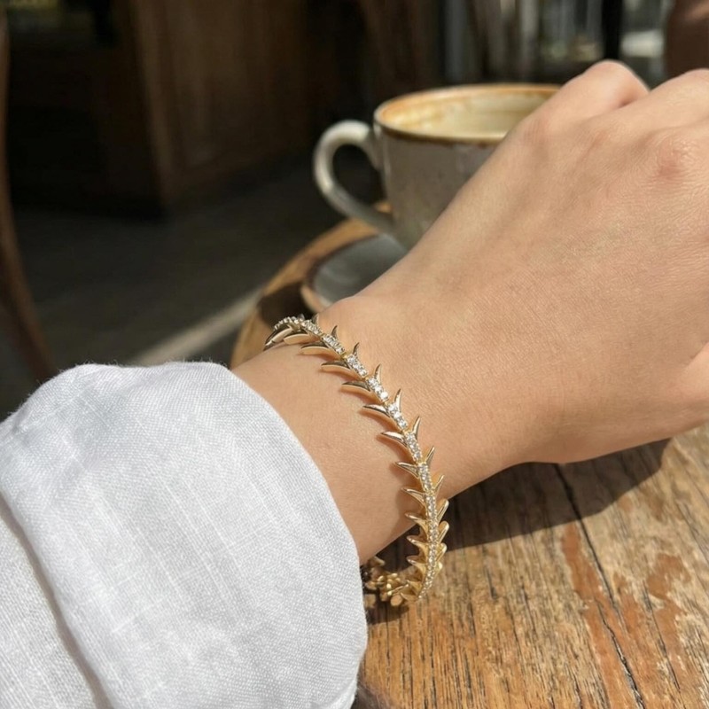 Pirinç Gold Renk Balık Sırtı Model Zirkon Taşlı Kadın Bileklik