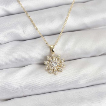 Pirinç Gold Renk Çiçek Model Kadın Kolye