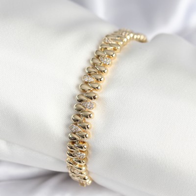 Pirinç Gold Renk Damla Model Zirkon Taşlı Kadın Bileklik