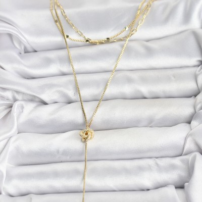 Pirinç Gold Renk Düğüm Model Detaylı 3'lü Kombin Y Kadın Kolye