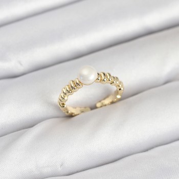 Pirinç Gold Renk Göbek İnci Model Kadın Yüzük
