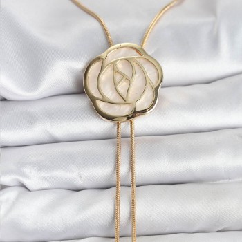 Pirinç Gold Renk Gül Model Asansörlü Kadın Kolye