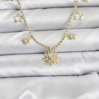Pirinç Gold Renk Güneş Model Kadın Kolye