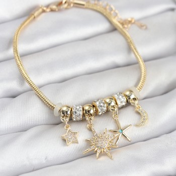 Pirinç Gold Renk Güneş Tema Charmlı Kadın Bileklik