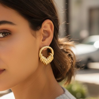 Pirinç Gold Renk Halka Sarmal Model Vintage Kadın Küpe