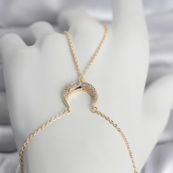 Pirinç Gold Renk Hilal Model Zirkon Taşlı Kadın Şahmeran