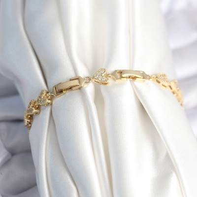 Pirinç Gold Renk Kalp Model Kadın Bileklik