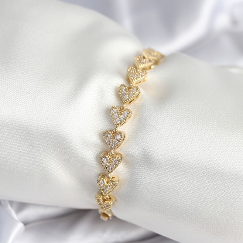 Pirinç Gold Renk Kalp Model Kadın Bileklik