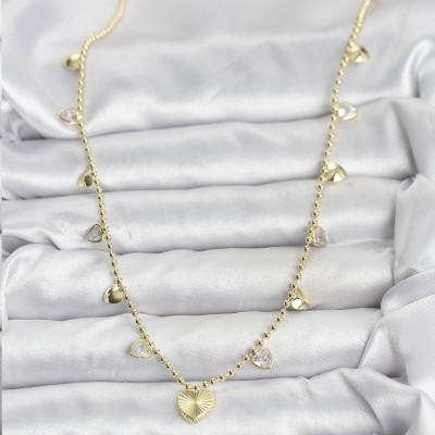 Pirinç Gold Renk Kalp Model Kadın Kolye