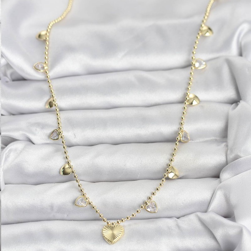 Pirinç Gold Renk Kalp Model Kadın Kolye