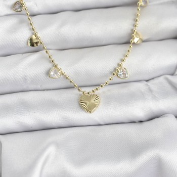 Pirinç Gold Renk Kalp Model Kadın Kolye