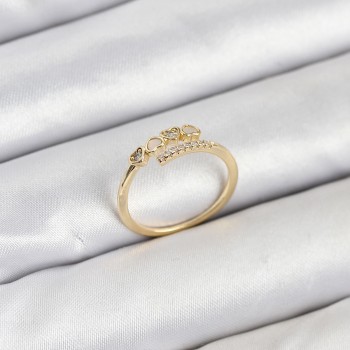 Pirinç Gold Renk Kalpli Detaylı Zirkon Taşlı Kadın Yüzük