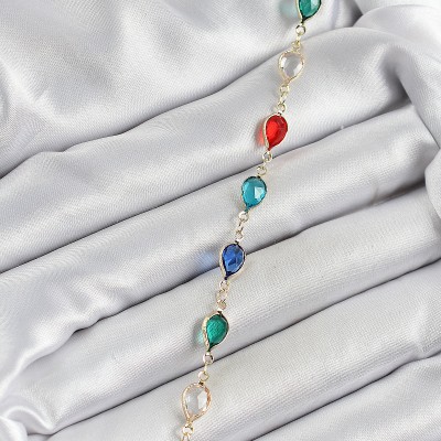 Pirinç Gold Renk Karışık Renk Damla Zirkon Taşlı Kadın Bileklik