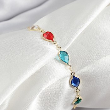 Pirinç Gold Renk Karışık Renk Damla Zirkon Taşlı Kadın Bileklik