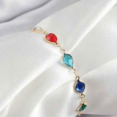 Pirinç Gold Renk Karışık Renk Damla Zirkon Taşlı Kadın Bileklik