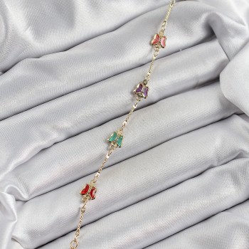 Pirinç Gold Renk Karışık Renk Kelebek Zirkon Taşlı Kadın Bileklik