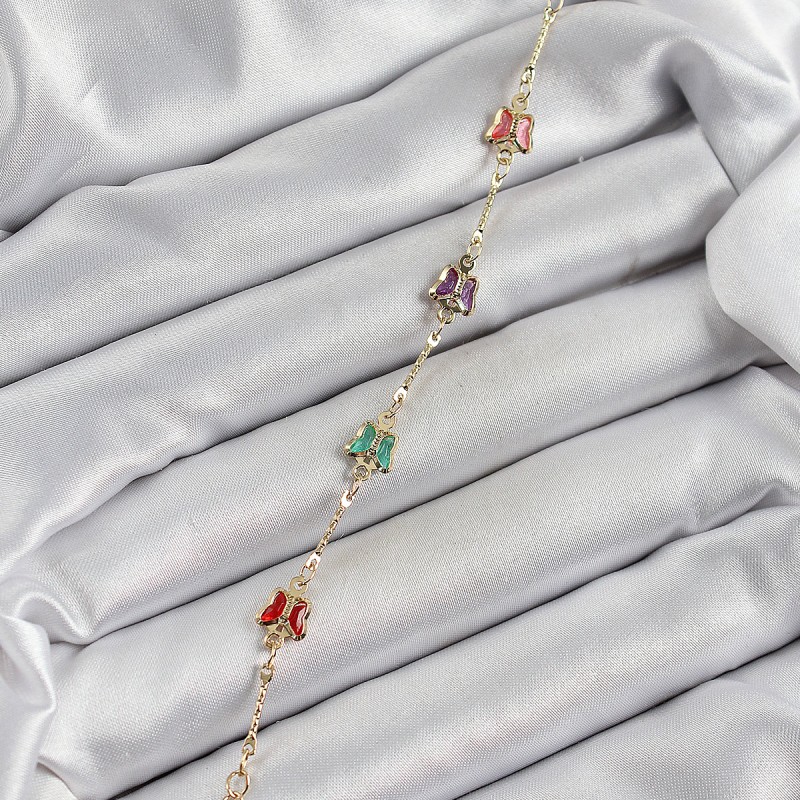 Pirinç Gold Renk Karışık Renk Kelebek Zirkon Taşlı Kadın Bileklik