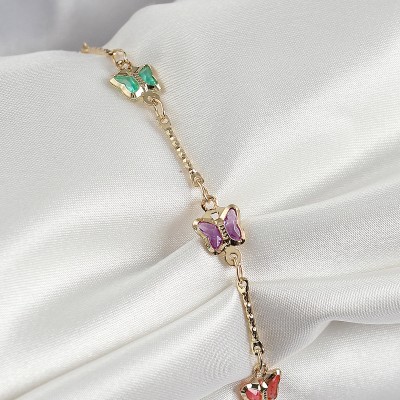 Pirinç Gold Renk Karışık Renk Kelebek Zirkon Taşlı Kadın Bileklik