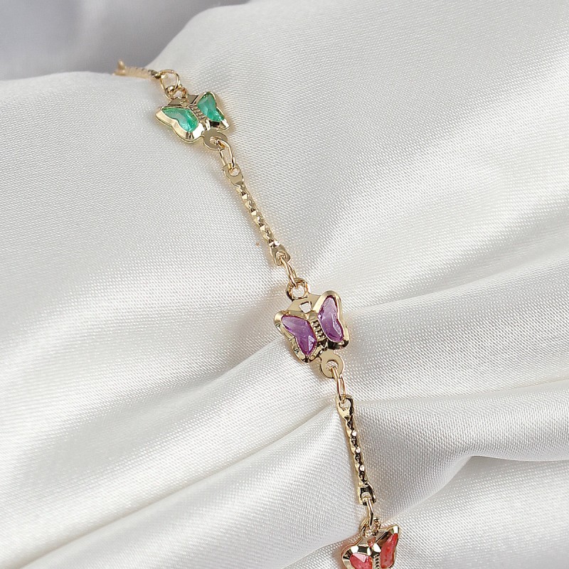 Pirinç Gold Renk Karışık Renk Kelebek Zirkon Taşlı Kadın Bileklik