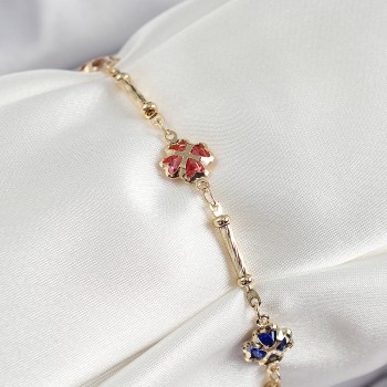 Pirinç Gold Renk Karışık Renk Yonca Zirkon Taşlı Kadın Bileklik