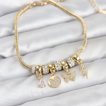 Pirinç Gold Renk Kelebek Charmlı Kadın Bileklik
