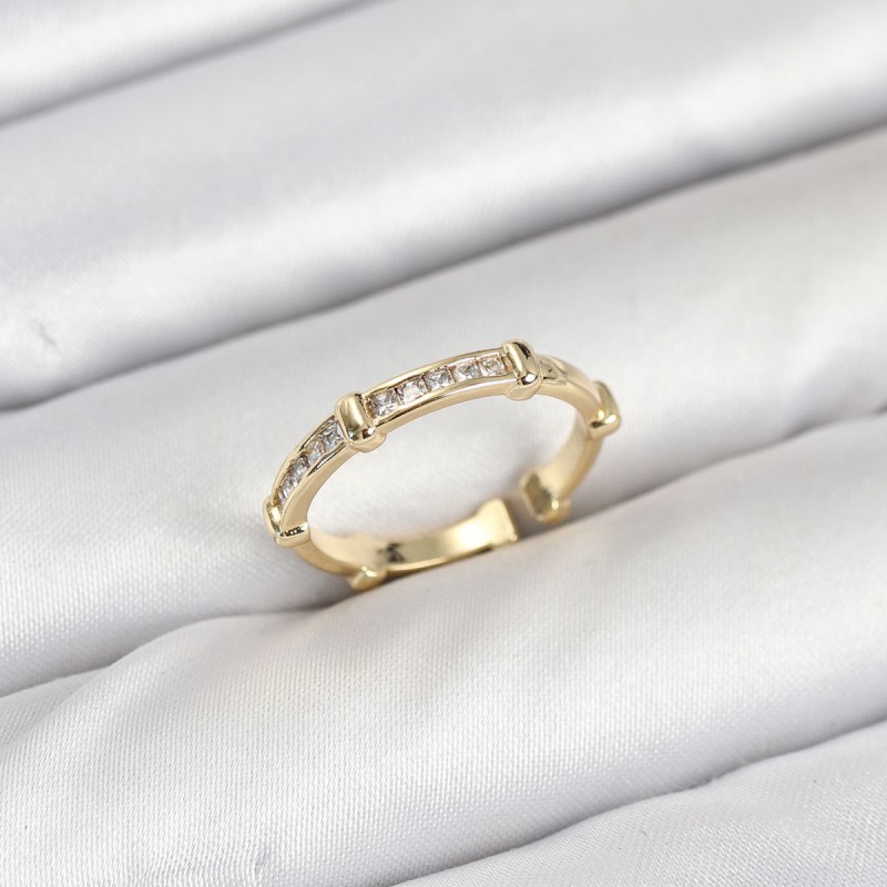 Pirinç Gold Renk Kemik Model Zirkon Taşlı Kadın Yüzük