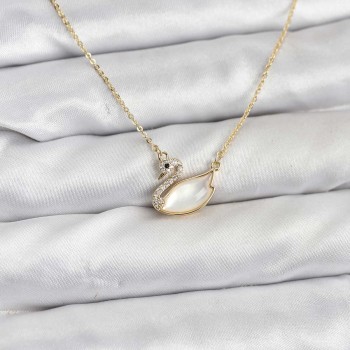 Pirinç Gold Renk Kuğu Model Kadın Kolye